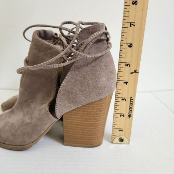 QUPID Stacked Heel Peep Toe Ankle Tie Booties Shoe Sandal 7.5 - Picture 7 of 10